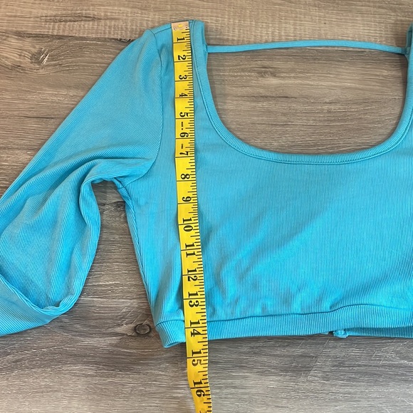 Blue long sleeve crop top, high waisted long skirt,Elastic waist,two piece,Large - Picture 6 of 11